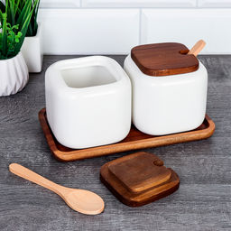 Набор для специй 2 пр. с ложкой, 450 мл керамика, дерево арт. CF445-2, CF446-2 (745641, 745642) - Полимербыт фото 2