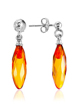 Серьги из натурального балтийского янтаря золотисто-коньячного цвета Алмазная грань