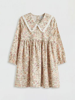 Bebe Yaka ?i?ek Desenli K?z ?ocuk Elbise