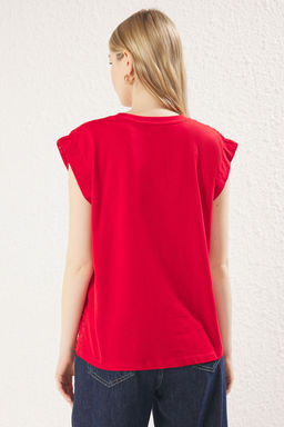 TRENDYOLMILLA K?rm?z? Brode Detayl? Relaxed/Rahat Kal?p Orme T-Shirt TWOSS25TS00089 фото 5