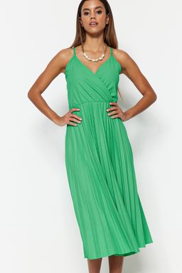 TRENDYOLMILLA Siyah Belden Ac?lanMidi Kruvaze Piliseli Ayarlanabilir Ask?l? Esnek Orme Elbise TWOSS20EL2729  фото 10