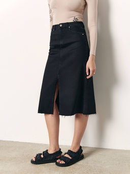 CONTE CON-611 Джинсовая юбка-midi с разрезом и необработанным краем black - Conte elegant фото 4