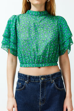 Trendyolmilla Cok Renkli Crop Cicek Desenli Dokuma Bluz TWOSS20BZ1657  фото 13