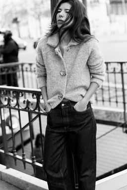 FAUX FUR KNIT JACKET WITH FLOWER BUTTONS