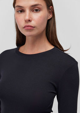 Uzun Kollu Siyah Basic Tisort - Mavi фото 5