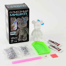 Брелок алмазный «Мишка», цвет белый, своими руками