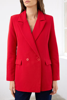 K?rm?z? Regular Astarl? Kruvaze Kapama Dokuma Blazer Ceket TWOSS20CE0059