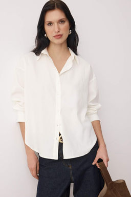 Beyaz Oxford Genis/Oversize Kal?p Gomlek TWOAW26GO00121