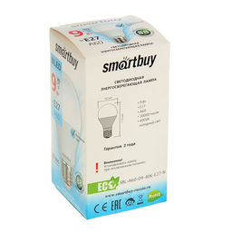Цена за 2 шт. Лампа cветодиодная Smartbuy, E27, A60, 9 Вт, 4000 К, дневной белый свет
