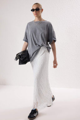 TRENDYOLMILLA Siyah Skater Dantel Midi Esnek Orme Etek TWOSS25ET00149  фото 2