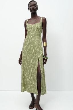POLKA DOT LINEN BLEND MIDI DRESS