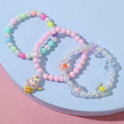 Набор детских браслетов «Выбражулька» трио, d=5 см. единорог с пирожным, цветные
