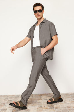 Haki Regular Fit Lastikli Beli Ba_lamal_ Modal Kar___ml_ Yumu_ak Tu_eli Pantolon TMNSS24PL00000