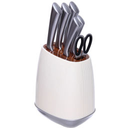 Набор ножей "SHEF" 7предметов (5ножей+ножницы+подставка),бежевый