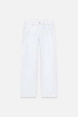 JEANS TRF WIDE LEG TIRO BAJO TACHAS / Blanco - Zara фото 9
