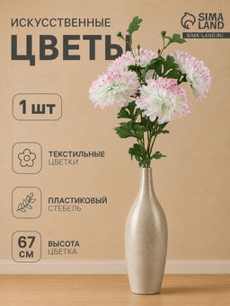 Цветы искусственные «Хризантема Джастин», d=12 см, h=67 см, бело-розовые