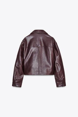 LEATHER EFFECT CROPPED BIKER JACKET - Zara фото 6