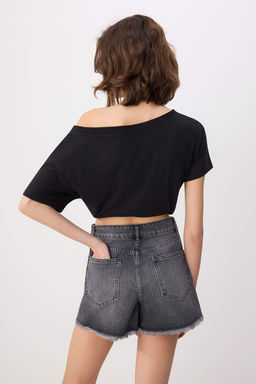 Siyah %100 Pamuk Yuksek Bel Denim City Sort TWOSS26SR00093 - Trendyolmilla фото 8