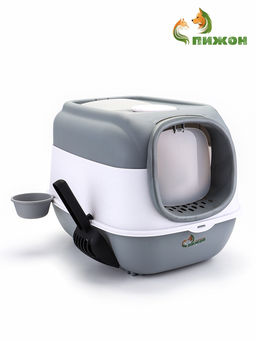 Туалет закрытый, 52×38×37 см, с УФ-лампой и миской, пластик, серый