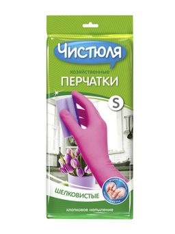 ЧИСТЮЛЯ хоз.перчатки из латекса с хлопковым напылением размер-7 (S)