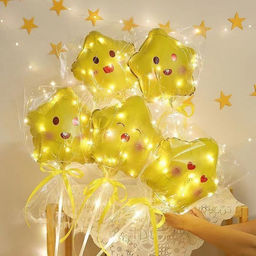 Цена за 5 шт. Воздушный шар фольгированный 10" «Звезда смайл», для палочки, МИКС