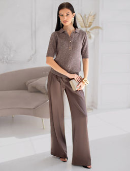 Джемпер поло с застежкой на пуговицы из хлопковой пряжи с пайетками - Vilatte фото 5