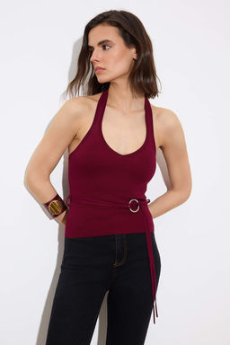 Murdum Boyundan Baglamal? Vucudu Saran Crop Baglama Detayl? Triko Ince Bluz TWOSS26BZ00308