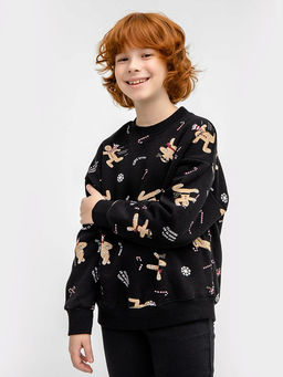 Свитшот для мальчиков в черном цвете с принтом печенье