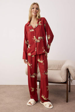 Trendyolmilla Lacivert Kaplan Desenli Viskon Dokuma Pijama Tak?m? THMAW25PT00036