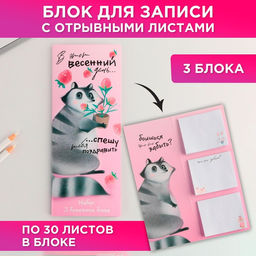 Цена за 3 шт. Блоки бумаги с отрывными листами, 30 л в открытке 8 марта: Енот