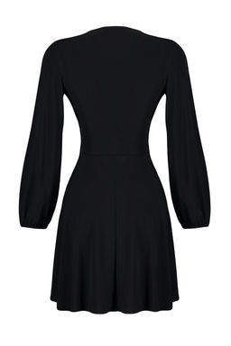 TRENDYOLMILLA Siyah Duz Skater V Yaka Skater/Belden Ac?lan Sandy Midi Elbise TWOSS24EL00829