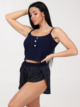 658 ЖЕНСКАЯ ПИЖАМА (шорты) (Тёмно-синий горох) - А-дина фото 4