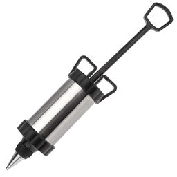 Кондитерский шприц из нержавеющей стали Крем-чиз 18х6,3х6,3см, насадка нерж. для крема - 4 штуки, лопатка пластмассовая 18,7см, цвет - черный, в блистере (Китай) - Домашняя мода фото 2