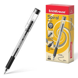 Ручка гелевая ErichKrause SPIRAL 0,5 мм черная, круглый корпус, грип