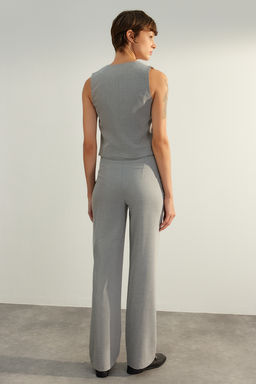 TRENDYOLMILLA Gri Yuksek Bel Straight/Duz Kesim Dokuma Nervurlu Kumas Pantolon TWOAW24PL00148  фото 6
