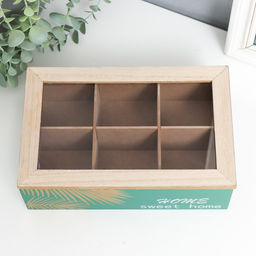 Шкатулка для чая с делениями «Пальмовые листья», дерево, зелёная с золотом, 7×16.5×24 см