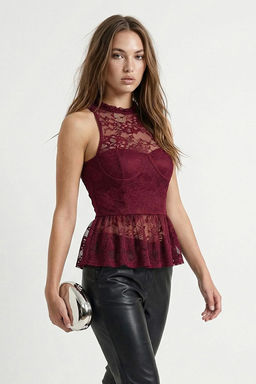 Lacivert Dantel Peplum Detayl? Party Bluz TPRAW26BZ00008 - Trendyolmilla фото 9