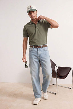 Ye_il Regular Pike Esnek Kuma_ Triko Bantl_ Polo Yaka T-shirt TMNSS26PO00052