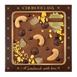 Шоколад молочный с украшением Кешью, ананас, апельсин 75 гр