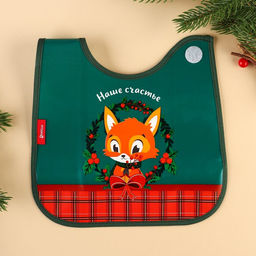 Нагрудник для кормления Крошка Я Наше счастье, непромокаемый на липучке, с карманом, цвет зеленый  фото 4