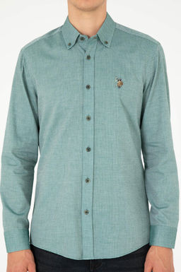 Мужская темно-зеленая базовая рубашка с длинным рукавом - U.s. polo assn фото 13