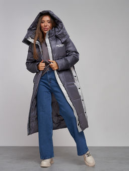 Пальто утепленное молодежное зимнее женское темно-фиолетового цвета 5873TF - Mtforce фото 19