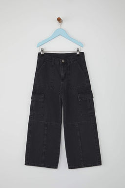 Siyah 100% Pamuk Kargo Cep Flare Ayarlanabilir Lastikli K?z Cocuk Denim Jeans TKDAW26JE00004 - Trendyolmilla фото 2