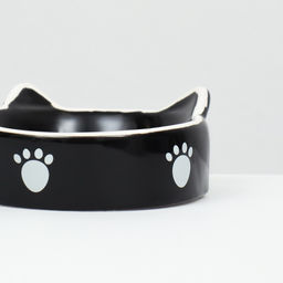 Миска для кошек керамическая Пижон "Кошачье семейство" 40/60 мл, двойная 19 х 10,5 х 3,5 см, чёрно-белая