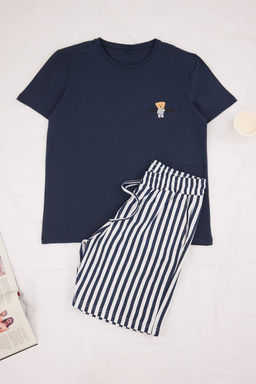 Lacivert Regular Cizgili Homewear Pijama Tak?m? TMNSS24PT00017