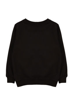 Siyah K?z Cocuk Mevsimlik-Ince Cicek Nak?sl? Orme Sweatshirt TKDAW25SW00008