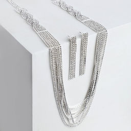 Набор 2 предмета: серьги, колье «Лёд» косичка, 80 см, цвет белый в серебре, 80 см