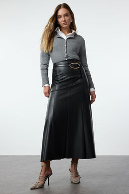 Siyah PU/Suni Deri A Kesim/Can Form Maxi Etek TWOAW25ET00024