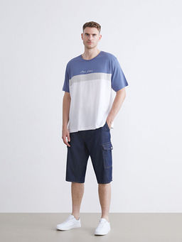 Bisiklet Yaka Renk Bloklu Penye Erkek Ti??rt