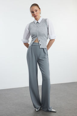 TRENDYOLMILLA Siyah Pileli Wide Leg/Rahat Kesim Orme Palazzo Pantolon TWOSS24PL00038